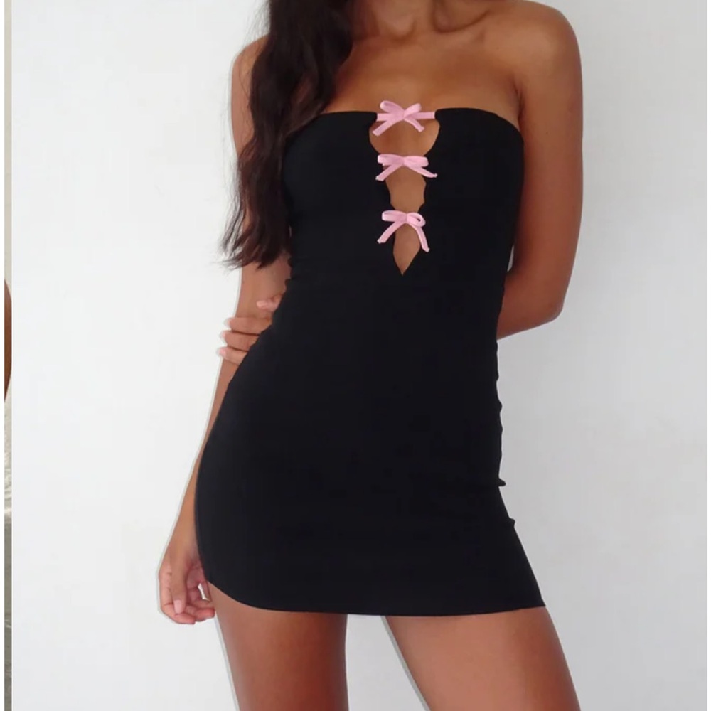 Motel Rocks Black Mini Dress with Pink Bows